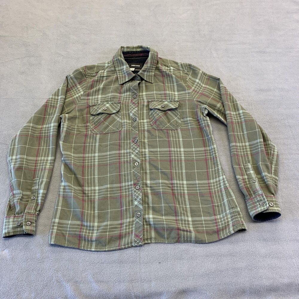 Marmot Shirt Womens Large Green Plaid Flannel Long Sleeve Button Up Casual Top